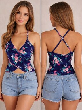 NWOT Cheeky Floral Crop Wrap Top